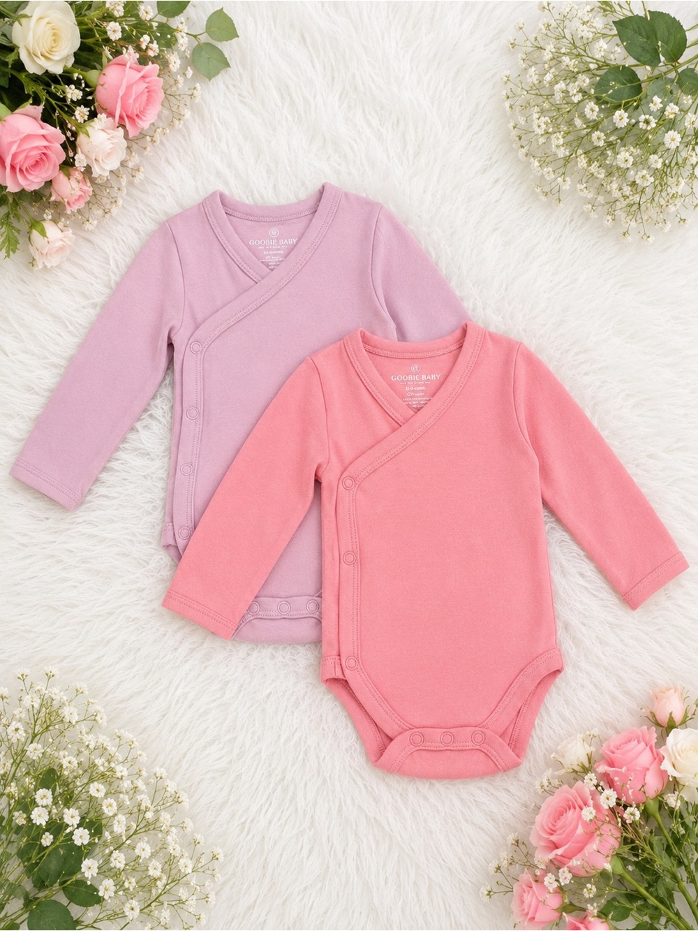 Long-Sleeve Wrap One-Piece Bodysuit - Pink & Lavender